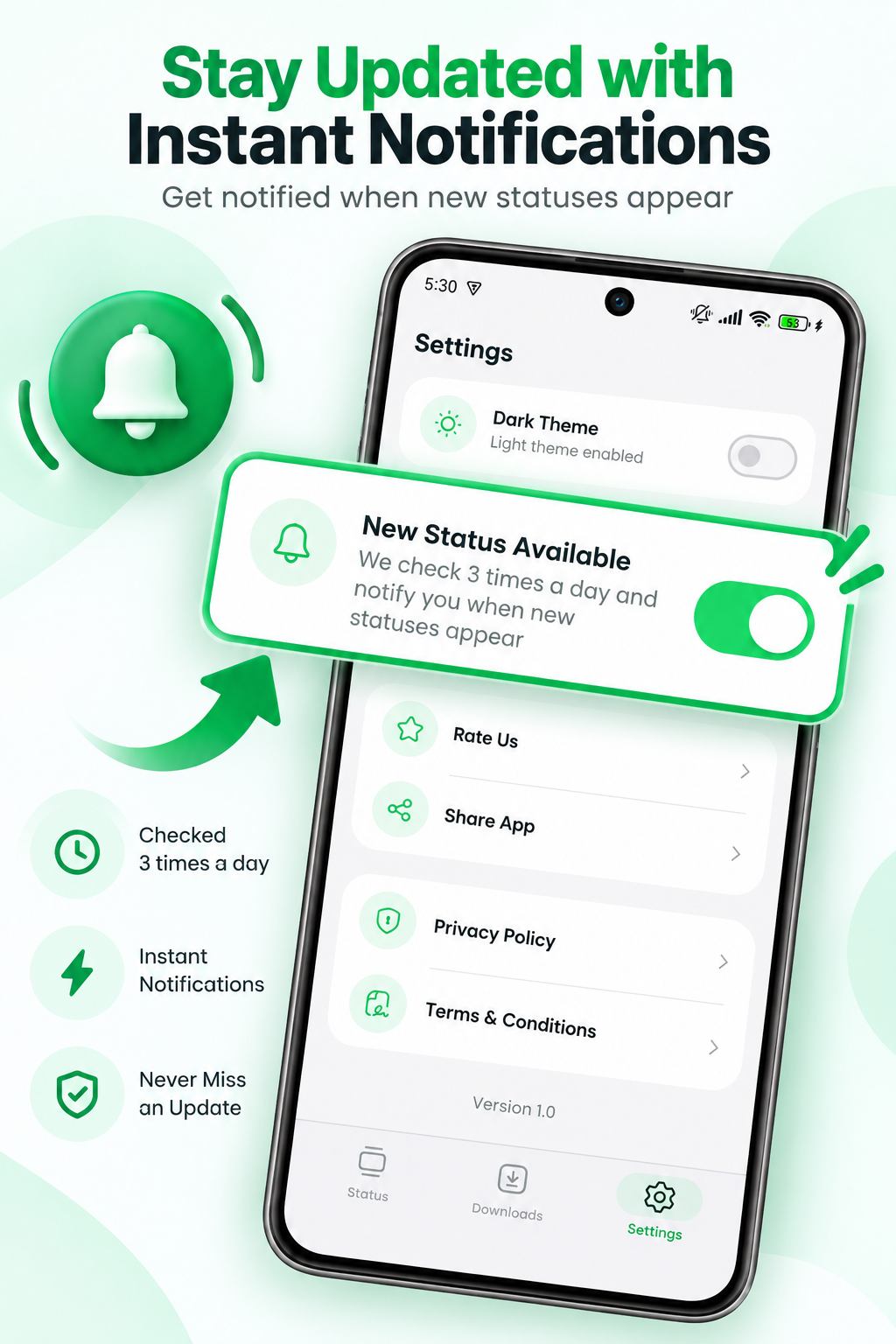Status notification settings screen